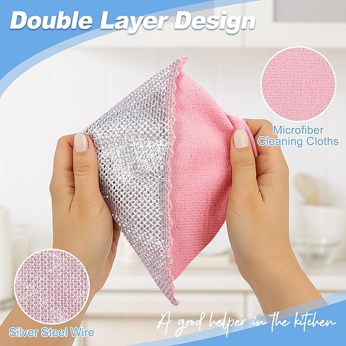 Non-Scratch Steel Wool Dishcloth - 5PC Set, Multi-Use Kitchen Scrubbers, Durable Cleaning Pads for Wet & Dry Use Grey (12pcs)