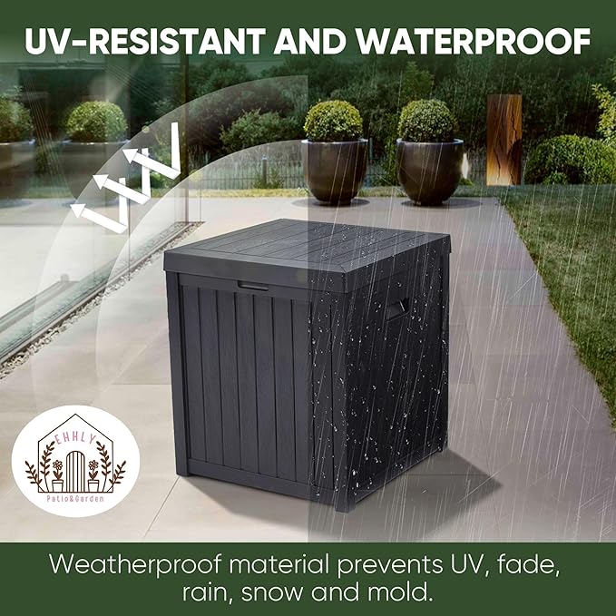 EHHLY Deck Box, 51 Gallon Package Bin Delivery Box for Outside Front Porch, Small Patio Outdoor Storage Boxes Waterproof, UV Resistant Plastic Resin Pool Storage Bins with lids, Grey