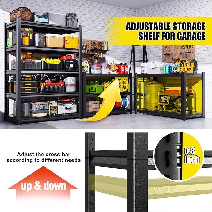 Set of 2 Garage Shelving-2050 lbs 5 Tier Storage Shelves,Adjustable Heavy Duty Metal Shelving Unit and Storage Large Rack,Utility Steel Shelf for Warehouse Industrial Pantry Basement 71"x46"x20"