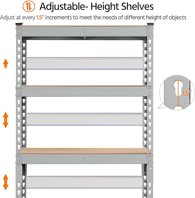 Topeakmart 5-Tier Utility Shelves, Metal Storage Shelves, Adjustable Shelving Units, Boltless Assembly, Garage Shelves Shed Shelving for Warehouse Garage Shed Basement- Light Gray, 27.5 x 12x 60 Inch