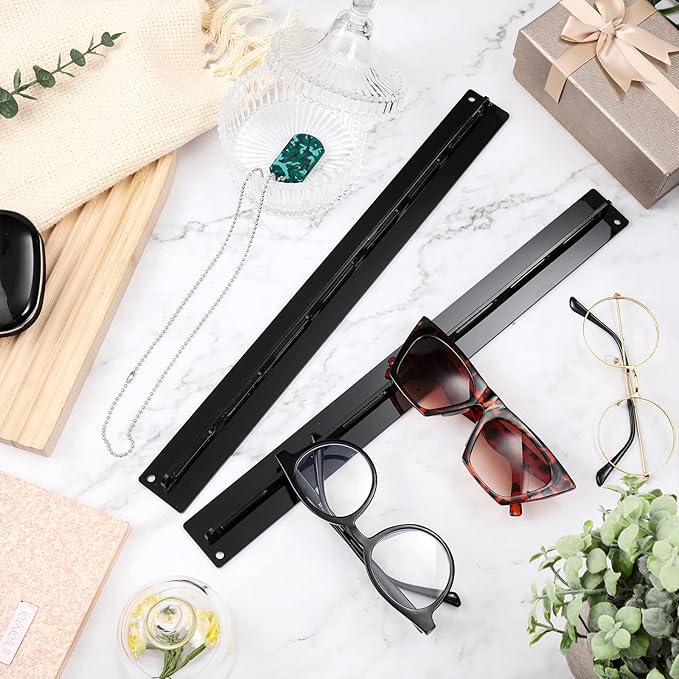 5 Pack Acrylic Sunglasses Organizer - Wall Mounted Sunglasses & Eyeglasses Holder - Hanging Eyewear Display Rack for Entryway Shelf (Black)