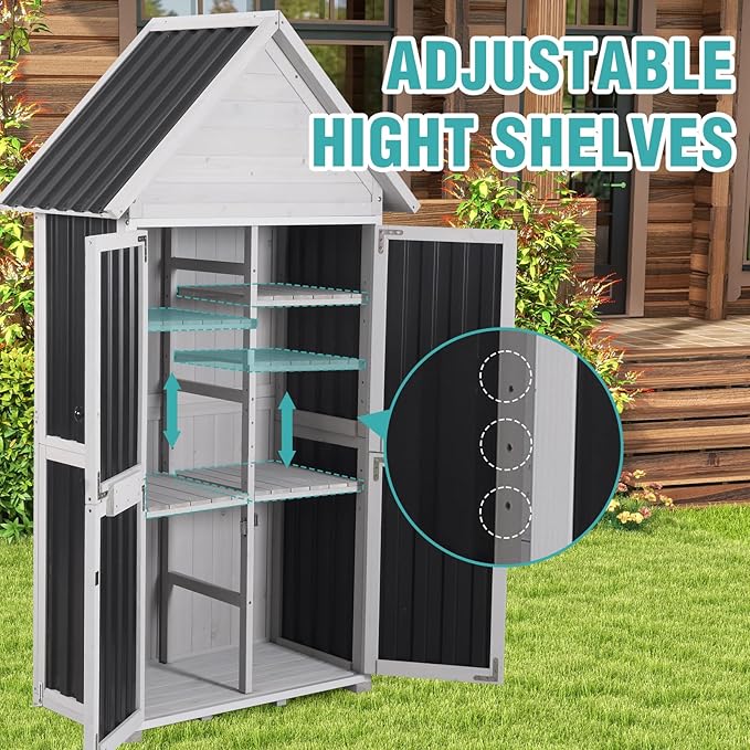 Sheds Outdoor Storage,Garden Shed with Metal Frame Structure and Adjustable Shelves,Large Capacity Storage Tool Cabinet Box for Backyard Garden Patio Lawn (White)