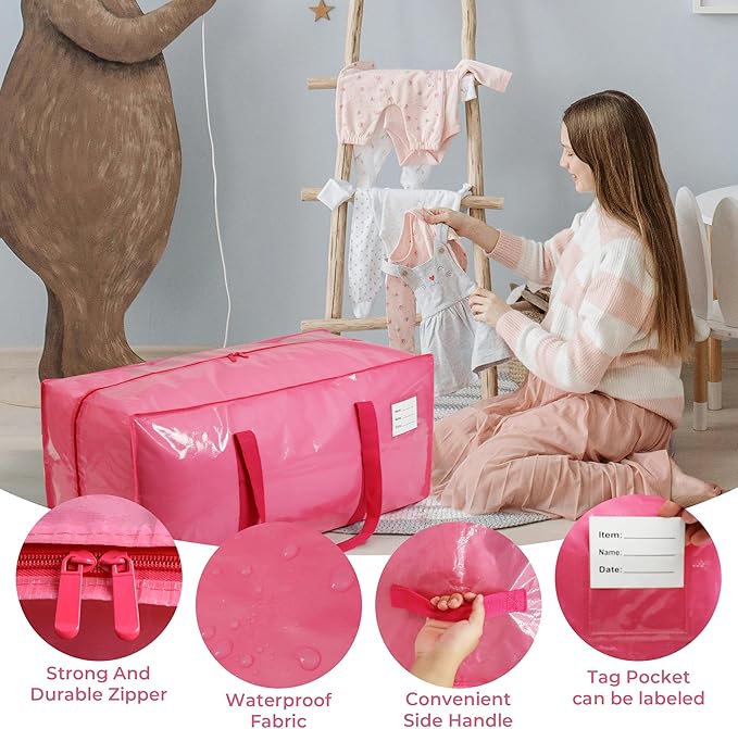 8 Pack Extra Heavy Duty Large Moving Bags with Comfortable Handle & Strong Zipper,Storage Totes for Space Saving Moving Storage College Supplies Alternative to Moving Box,Pink