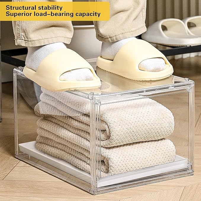 Hat Organizer Cap Box, Stackable Clear Baseball Caps Holder Containers with Magnetic Door for Hats Snapback Cap Storage, Pull Out Drawer Hat Rack Display Case (1pack)