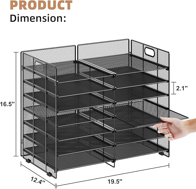 Marbrasse Desktop Literature Organizer, 12 Compartments Mesh Paper Organizer Desk Organizers, Adjustable File Sorter Mail Center Paper Storage Cabinet Classroom Mailbox for Office Home School, Black