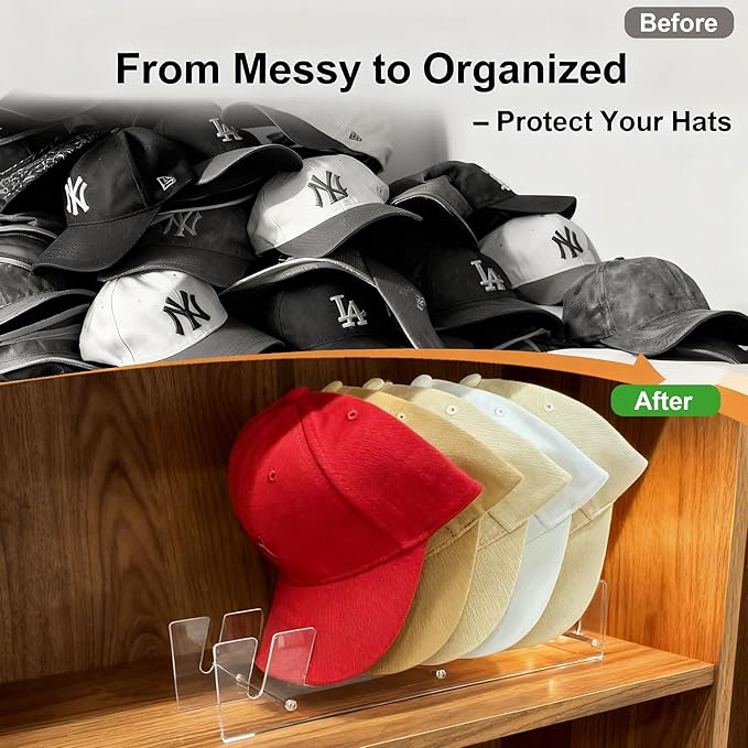 Hat Stand Organizer for Baseball Caps, Acrylic Hat Holder & Rack, 2PCS Clear Stand for 16 Caps, Ideal for Bedroom, Closet, Dresser, Office and Entrance (2)