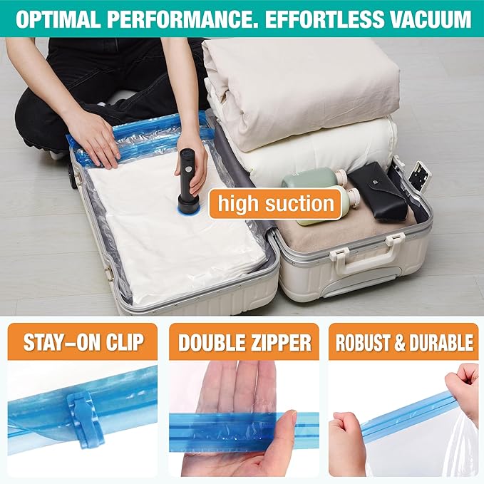 25 Pack Travel Vacuum Storage Bags with Rechargeable Wireless Electric Pump, Travel Packing Bags for Luggage and Suitcase, Carry-on Size Compression Space Saver for Clothes and Clothing