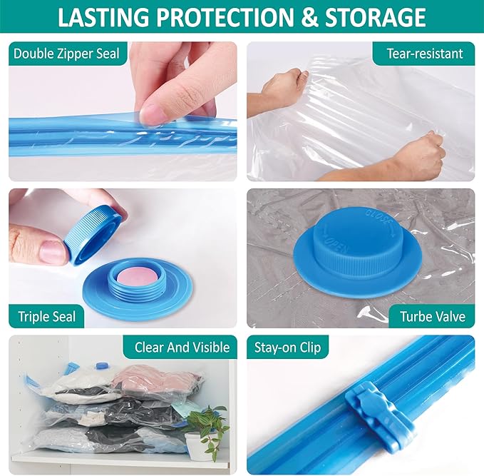 Cozy Essential 30 Pack Vacuum Storage Bags with Portable Rechargeable Wireless Electric Pump, Vacuum Seal Space Saver Bags for Clothing, Pillows, Blanket, Bedding, Comforter