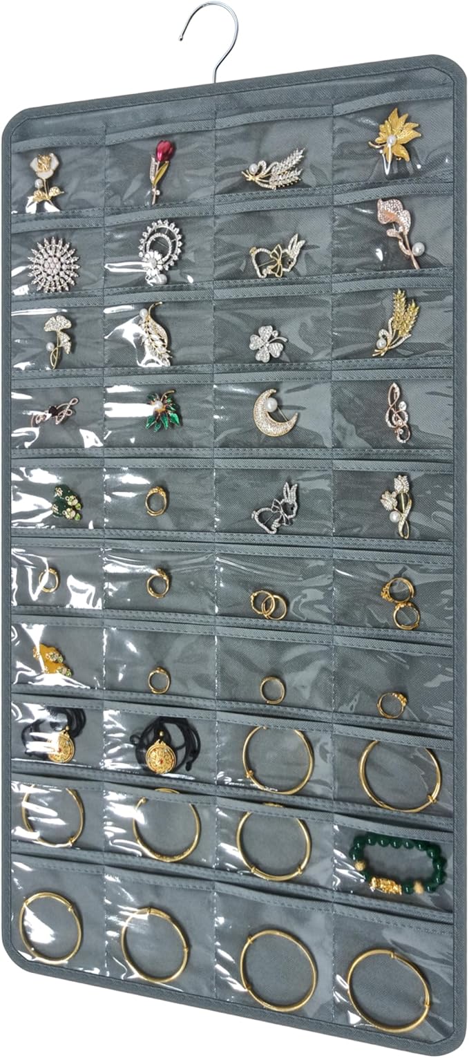 Hanging Jewelry Organizer for Closet Wall Door Double-Sided Jewelry Holder for Earrings, Necklaces, Rings 1 Pcs (Grey)