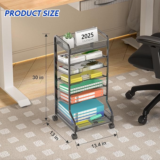 samstar Rolling File Cart,Under Desk Organizer, File Organizer beside Desk, Binder Paper Letter Storage with Wheels,for Office Supplies & Classroom Organization
