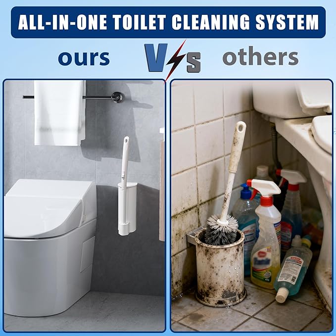 Disposable Toilet Brush and Holder Set, Toilet Bowl Wand Starter kit-1 Toilet Brush Wand, 1 Storage Caddy&70 Pre-Filled Cleaning Refills for deep Cleaning Toilet, Mess-Free Bathroom Cleaning Tool.