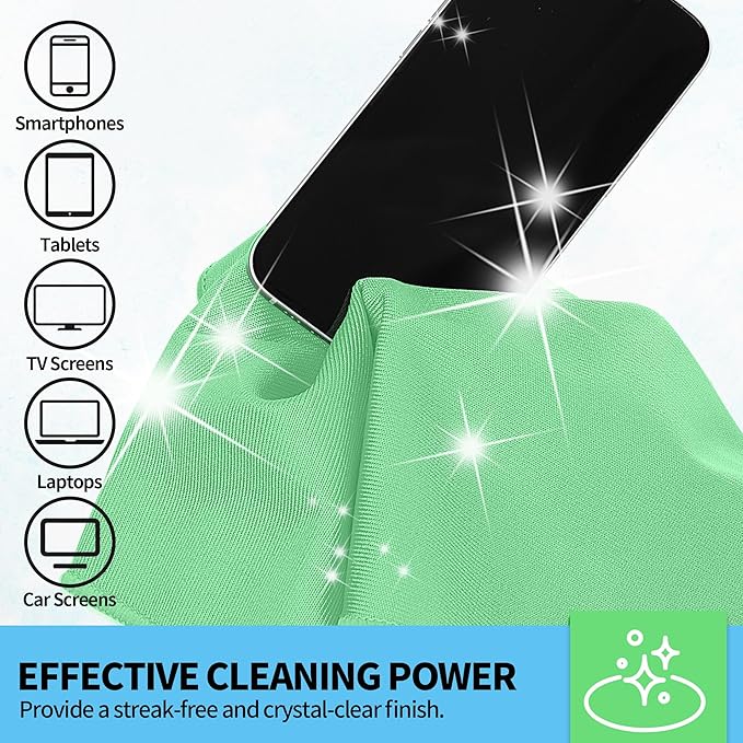 HOMERHYME Microfiber Cleaning Cloth, 12 Pack Window Glasses Cleaning Cloth, Reusable Lint-Free Streak Free Polishing Cloth Wipes for Stainless Steel, Eyeglass, Mirror, Screen & Lense, Sage Green