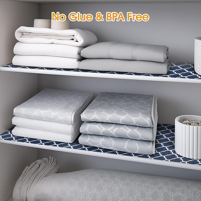 Shelf and Drawer Liner for Kitchen Cabinets Non-Adhesive, Strong Grip Non-Slip Thickened Cabinet Liners for Shelves, Waterproof Mats for Dresser Cupboard, Blue, 12 in x 30 Feet
