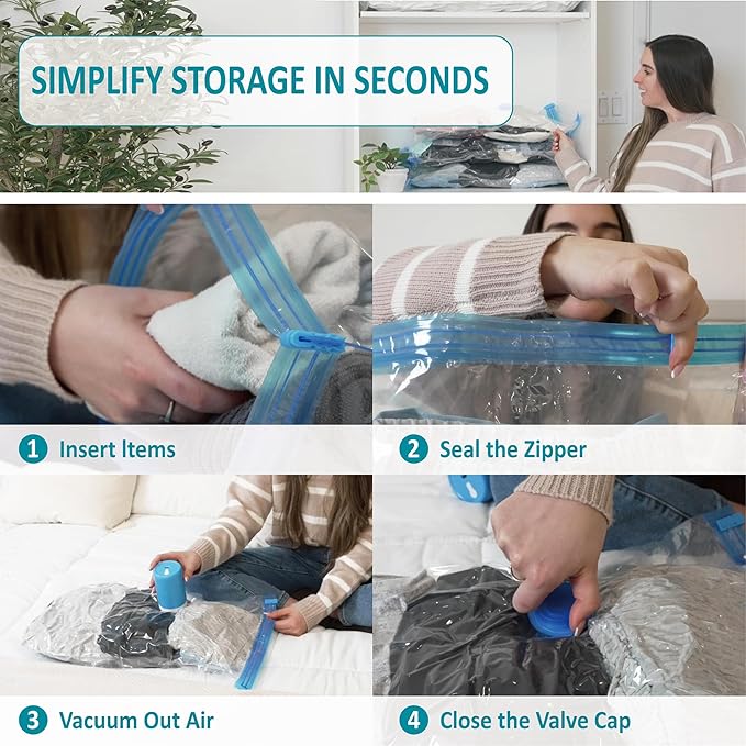 Cozy Essential 26 Pack Vacuum Storage Bags with Portable Rechargeable Wireless Electric Pump, Vacuum Seal Space Saver Bags for Clothing, Pillows, Blanket, Bedding, Comforters