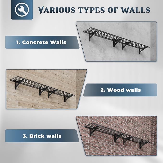 2 Pack Heavy Duty Garage Wall Shelving Set (1x4ft), Wall Mounted Garage Shelves 700lbs Capacity, 12"x48" Shelf Storage Rack Floating Shelves, Black