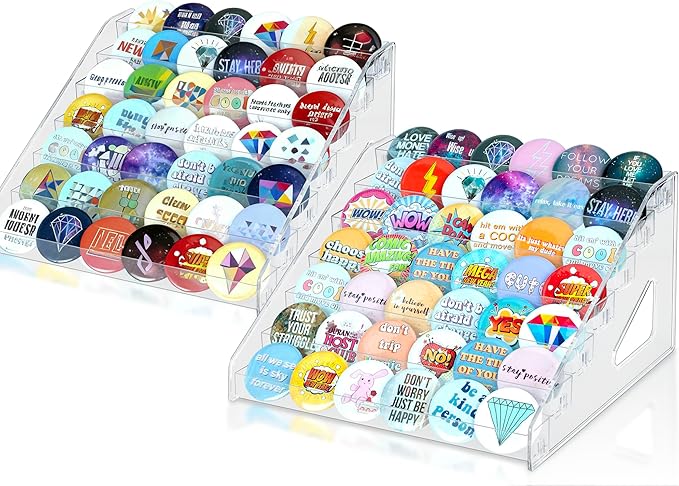 PACMAXI 7-Layer Transparent Acrylic Button Pins Display Case, Large Capacity Storage Organizer for 35-60 Badges, Portable and Durable Display Box (2 Pack 7-Layers)