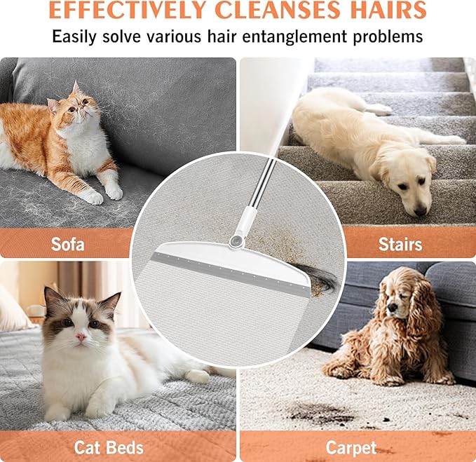 Multifunction Magic Broom, 54 Inch Adjustable Long Handle Silicone Floor Squeegee, Sweep and Scrape 2 in 1 Household Cleaning Broom for Floor, Bathrooms, Kitchens, Showers, Pet Hair, Glass,White