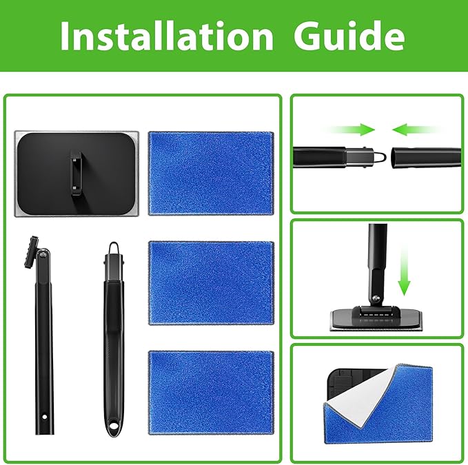 desin Car Windshield Cleaning Tool, Windshield Cleaner with 5 Washable and Reusable Microfiber Pads and Extendable Handle, for Auto Glass Wiper