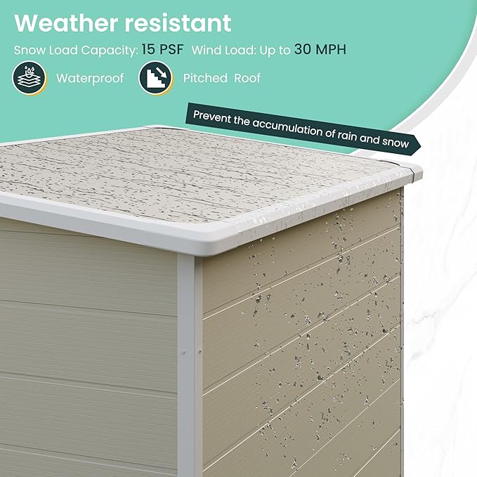 UDPATIO Outdoor Storage Shed 5x3 FT, Resin Garden Shed for Bike, Garbage Can, Tool, Outside Plastic Shed with Lockable Door for Backyard, Patio, Lawn, Sandstone