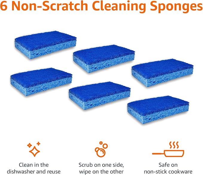 Amazon Basics Non-Scratch Dual-Sided Sponges for Nonstick Pots and Pans,Dish Scrubber,All-Purpose,(Pack of 36)