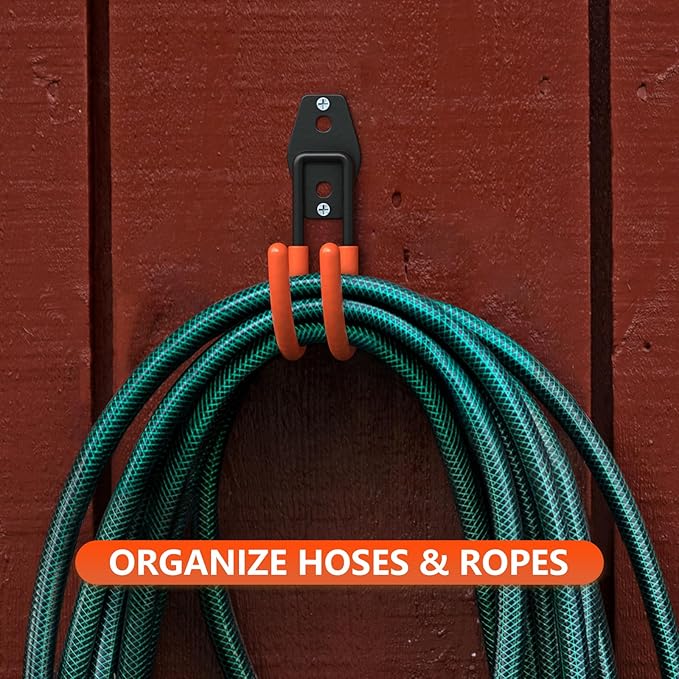 Garage Hooks Heavy Duty, Rust-Resistant Solid Steel Wall Mount Hangers for Hanging Ladders & Bikes, Non-Slip PVC Coating Tool Organizer (4 Pack Orange 5.5x4.1 Inch)