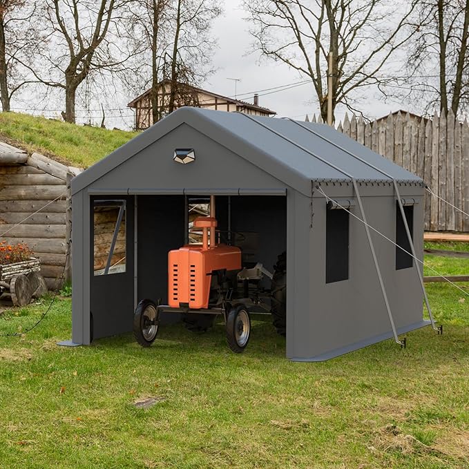 Carports Canopy 10x20 Heavy Duty, Portable Car Port Garage with Roll Up Drive Through Doors, Grey