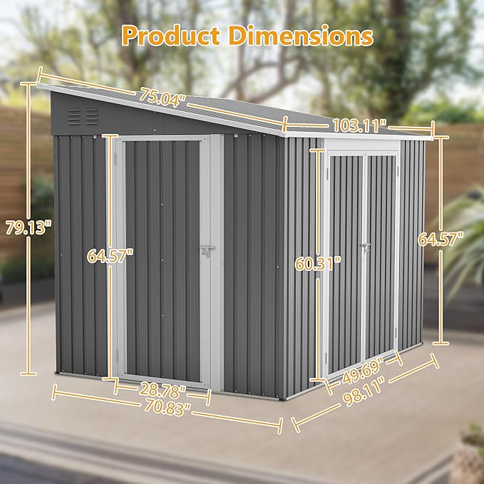 6x8FT Metal Outdoor Storage Shed with Floor Frame,Large Tool&Lawn Mower Shed with Two Lockable Doors for Garden Backyard Patio Storage,Outside Lean to Waterproof Storage Shed