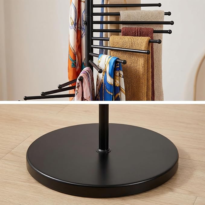 Multi-functional spiral organizer, free-standing design with 30 rods. Ideal for storing multiple scarves, hijabs, and clothes while saving space (42x170cm/17x67in). (black)