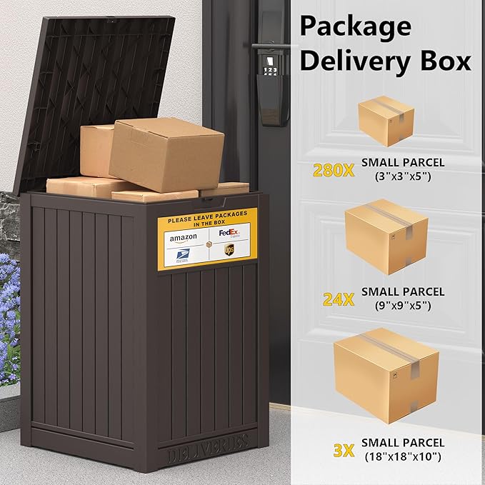 Package Delivery Box for Outside with Sign, 48 Gallon Storage with Lockable Secure, Large Double Wall Resin Outdoor Package Delivery Waterproof