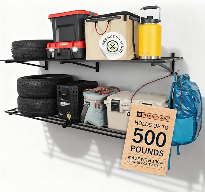 StoreYourBoard Heavy Duty Garage Shelf Wall Mount 1ft x 6ft – Wall-Mounted Shelving for Storage & Organization – Heavy Duty Garage Shelves for Tools, Bins, & Equipment – Holds 500 lbs - Black