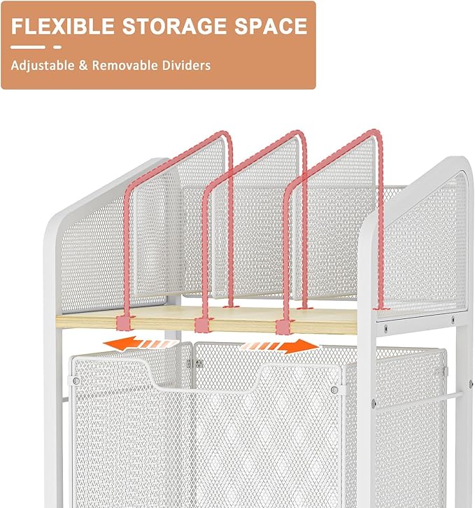 Rolling File Cabinet with Adjustable Dividers, Mobile Filing Cabinet with Storage Drawer on Lockable Wheels, Hanging File Organizer Beside Under Desk for Office, Home, White（Patent Pending）