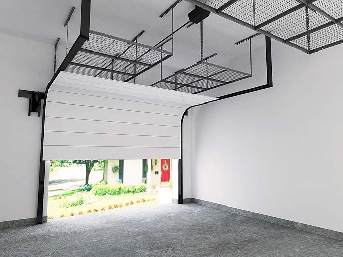 FLEXIMOUNTS 4x8 Overhead Garage Storage Rack, Adjustable Organization System, Heavy-Duty Metal Ceiling Racks, 2 pack, Black, Classic Series