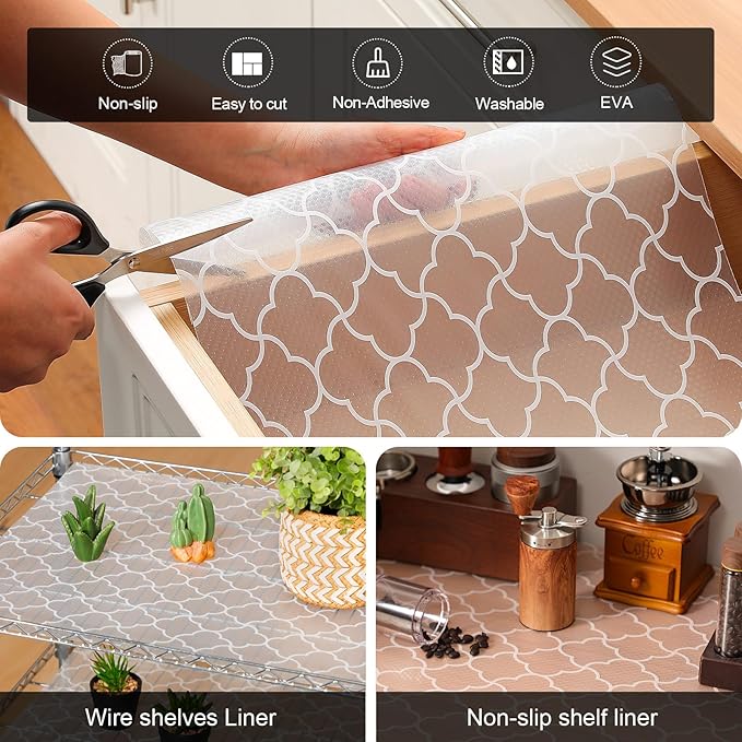 Cooyes Shelf Liner – Premium Non-Adhesive Cabinet & Drawer Liner for Kitchen – Waterproof Shelf Paper with Modern Pattern – Durable EVA Cabinet Mat – Easy to Cut (17.5" W x 197" L)