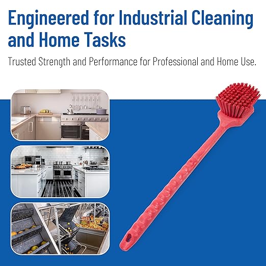 SPARTA 40501EC05 Plastic Large Scrub Brush, Kitchen Brush, Utility Brush With Long Handle For Cleaning, 20 Inches, Red, (Pack of 6)