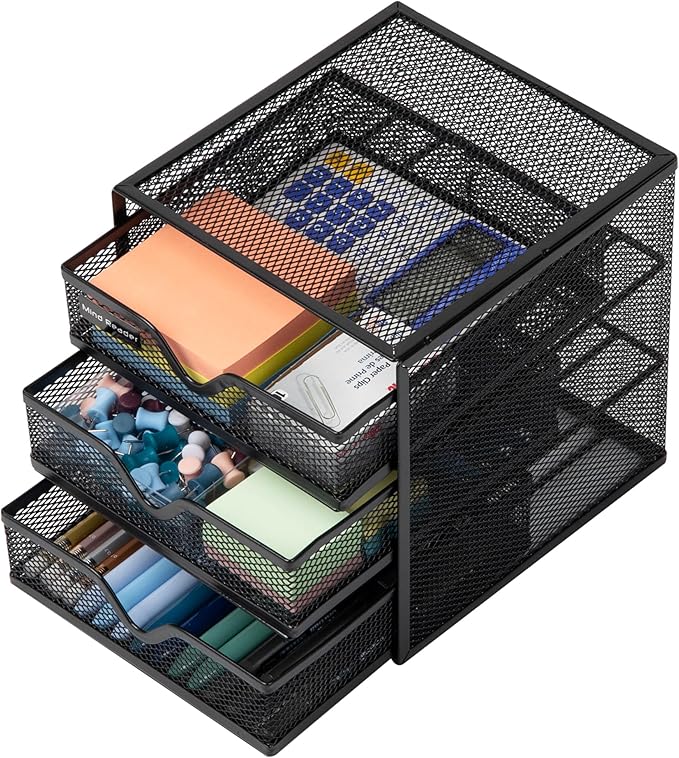 Mind Reader Desktop Accessory Storage, Desk Supplies, Organizer, Office, Metal Mesh, 6.25" L x 6.5" W x 6.5" H, Black
