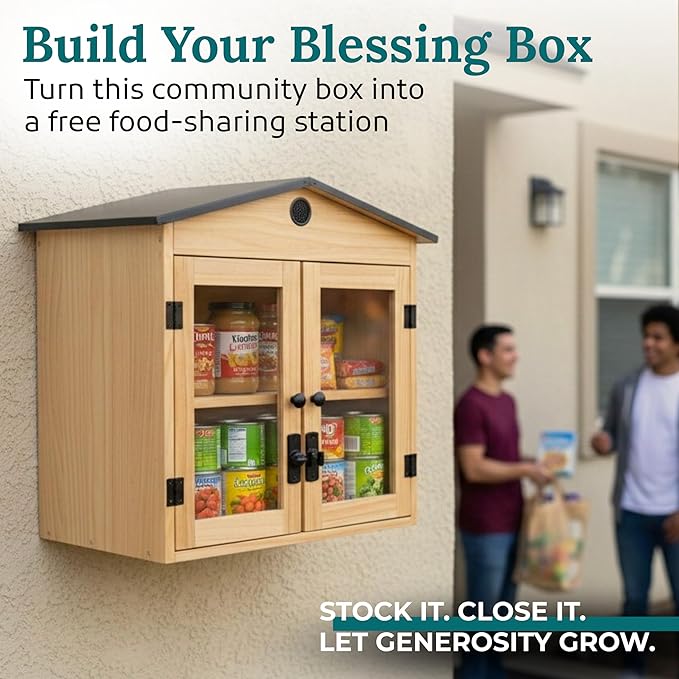 HAVLYN Little Library Box Outdoor Kit, Blessing Box Outdoor Food Pantry, Lending Library Box Outdoor, Premium Weather-Resistant Wood, Metal Roof, Natural Ventilation, Adjustable Shelf, Easy Assembly