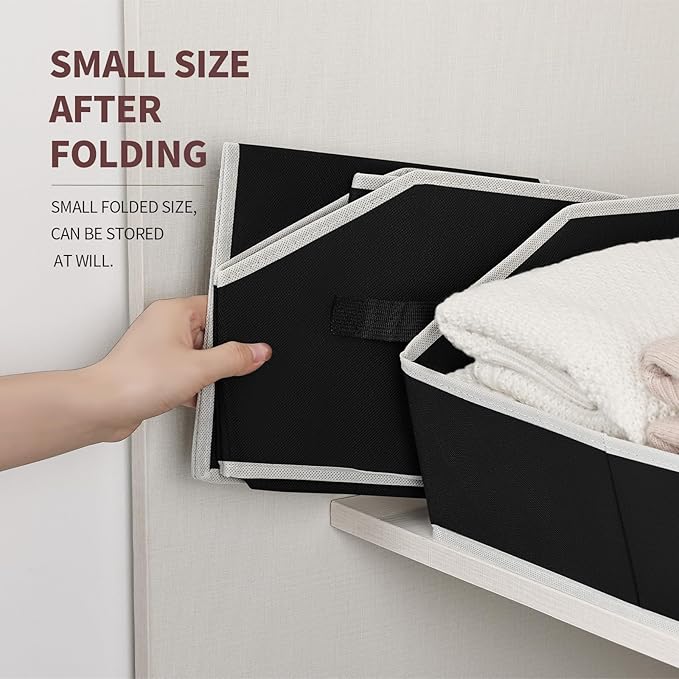 Clothes Organizers and Storage - Fabric Cube Bins with Handles, Storage Baskets for Shelves, Trapezoid Collapsible Boxes for Home, Dorm, Office, 10 Pack, Black