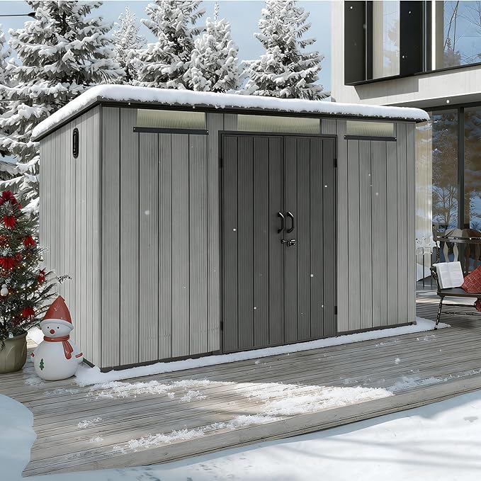 Domi 6x11FT Lean to Resin Shed, Plastic Outdoor Storage Shed with Carpet, Outside Storage Building for Garden Tools, Bike, Lawn Mower, Yard