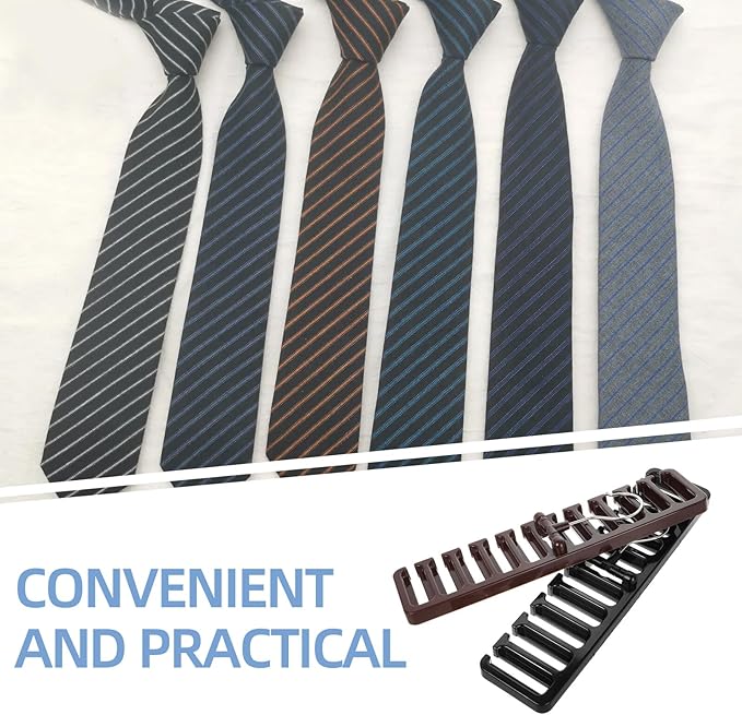 BESPORTBLE 2pcs Tie and Belt Organizer Hanger with Scarf Holder Hooks, Space-Saving Closet Accessory Rack for Home Storage, Black and Brown