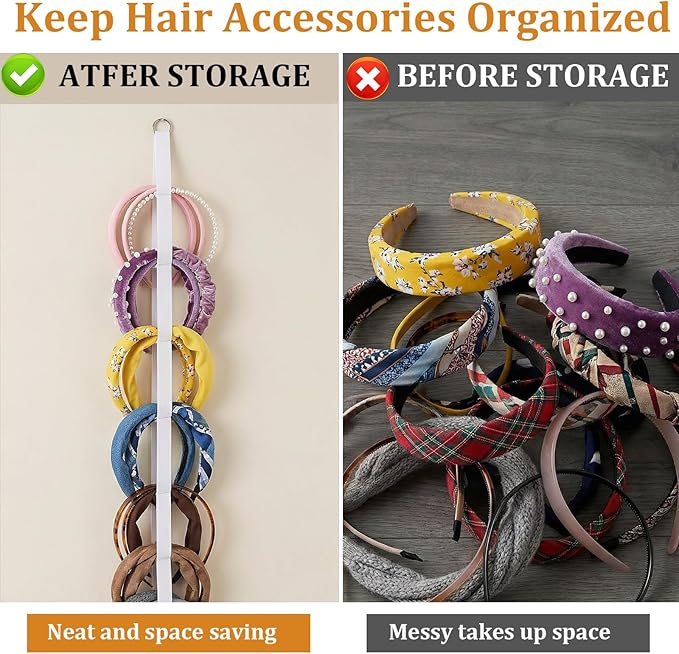 3Pcs Headband Holder Organizer for Girl, Over-The-Door Vertical Hanging Hairband Storage for Women, Wall Hanging White Hair Hoop Display Hair Accessories Organizer for Closet, Dorm, Bedroom Decor