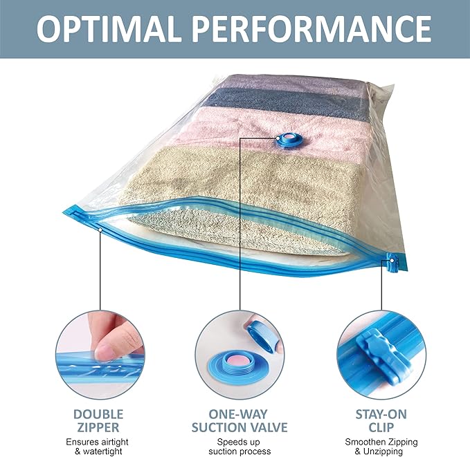 10 Large Vacuum Storage Bags, Large Vacuum Seal Bags for Clothing, Compression Space Saver for Travel Lugggage, Blankets, Comforters