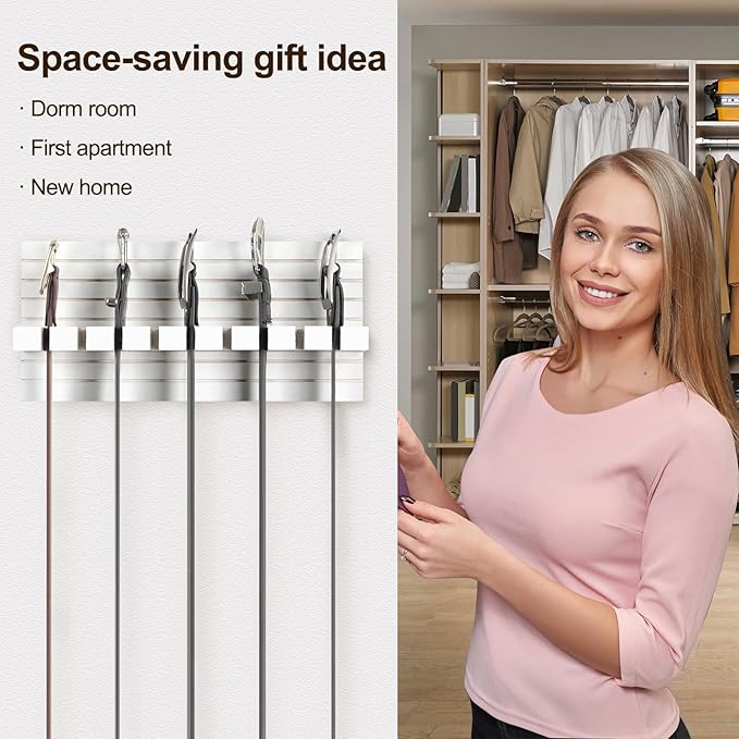 Belt Organizer for Closet, Belt Hanger Wall Mounts to Hold 9 Belts without Slipping, Space Saving Belt Rack for Closet Organization includes Mounting Hardware (11.8” x 5.5” x 2.5”) (White)