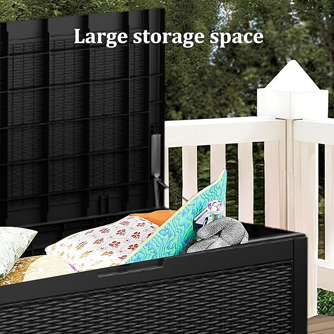 100 Gallon Lockable Resin Outdoor Storage Box, Waterproof & Weather Resistant Deck Box for Patio Cushion, Garden Tools & Pool Accessories, Black