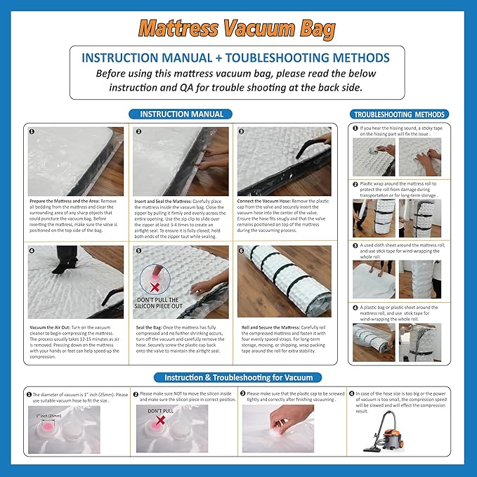 Storage Logic King/Cal-King Foam Mattress Vacuum Bag for Moving, Storage, Vacuum Seal Mattress Bag with Straps