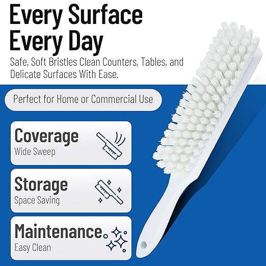 SPARTA Handheld Soft Counter Brush 8 Inch Bristle Span, Multi-Use Dust Brush with 5 Inch Handle for Tables, Countertops, and Delicate Surfaces, Polyester, White, (Pack of 6)