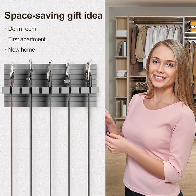Belt Organizer for Closet, Belt Hanger Wall Mounts to Hold 9 Belts without Slipping, Space Saving Belt Rack for Closet Organization includes Mounting Hardware (11.8” x 5.5” x 2.5”) (Gray)