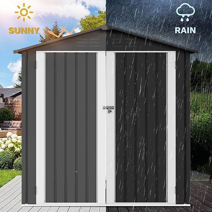 DWVO 6x4ft Tool Storage Shed, Lockable Doors, and Sloped Roof, Steel Outdoor Storage Shed for Garden, Patio, Garage, Backyard, Lawn - Dark Gray