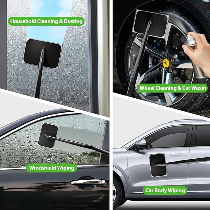 desin Car Windshield Cleaning Tool, Windshield Cleaner with 5 Washable and Reusable Microfiber Pads and Extendable Handle, for Auto Glass Wiper