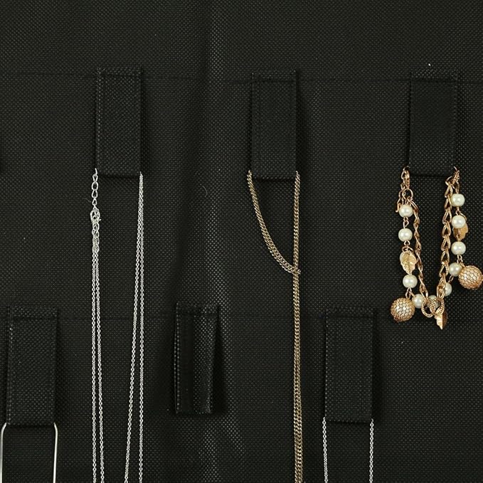 Fabric Double Sided Dress Style Hanging Organizer for Jewellery and Makeup Accessories Organizer for Necklaces, Chains, Earrings, Watch, Pendants & Cosmetics (Black) -Ctktc034754
