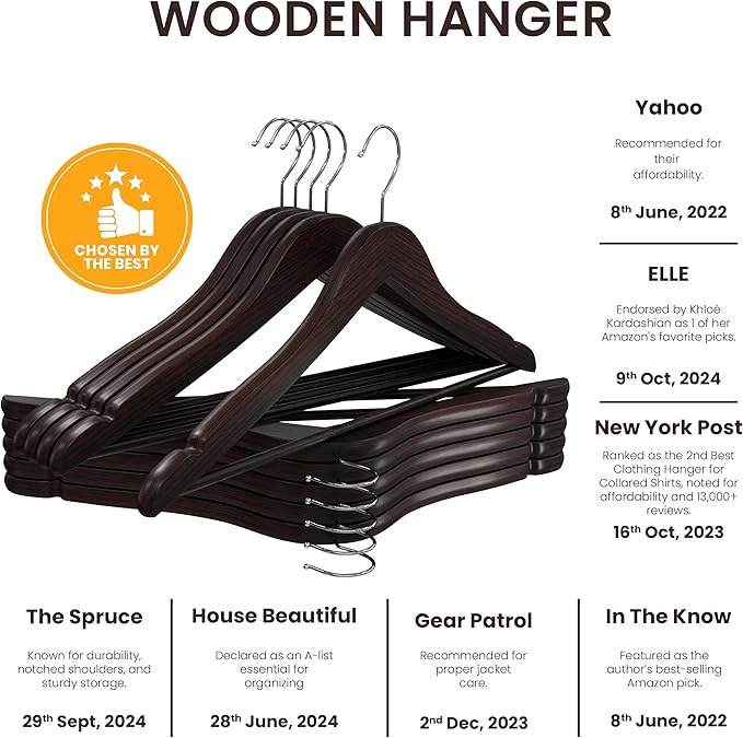 Utopia Home Premium Wooden Hangers 80 Pack - Durable & Slim Coat Hanger - Suit Hanger with 360-Degree Rotatable Hook - Wood Hangers with Shoulder Grooves (Brown Color)